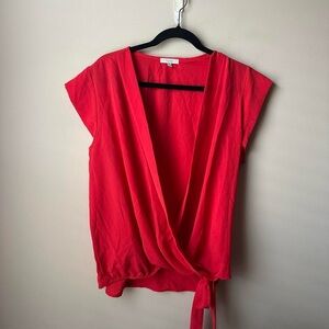 Tansy Womens Wrap Top Size XL V-Neck Short Sleeve Side Tie Casual Blouse Classic